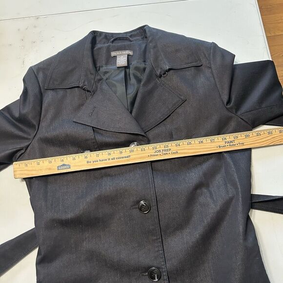 Chelsea and Theodore Short Trenchcoat Jacket Navy Blue Size 12 - Picture 7 of 13